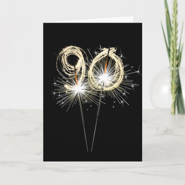 Cartão 90 Birthday Sparklers de Preto (Frente)