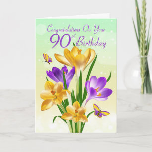 Cartão 90 Birthday Yellow E Purple Crocus