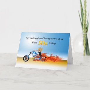 Cartão 90 de aniversário com motocicleta chamadora