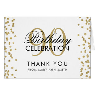 Cartão 90 Dourado Aniversário Obrigado Glitter