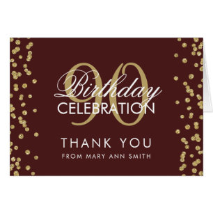 Cartão 90 Dourado de Borgonha Aniversário Obrigado Glitt