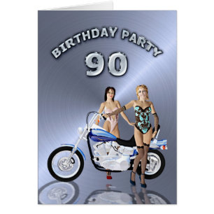 Cartão 90 Festa de aniversário com moça e moto