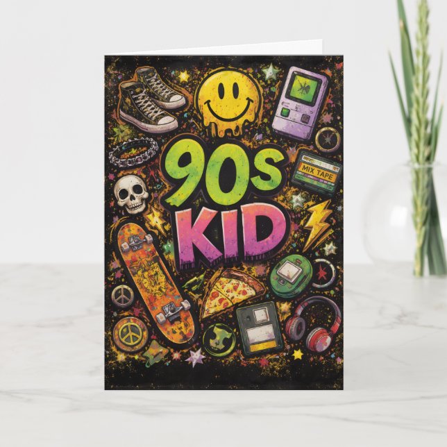 Cartão 90s Kids Retro Pizza Fun Pattern (Frente)