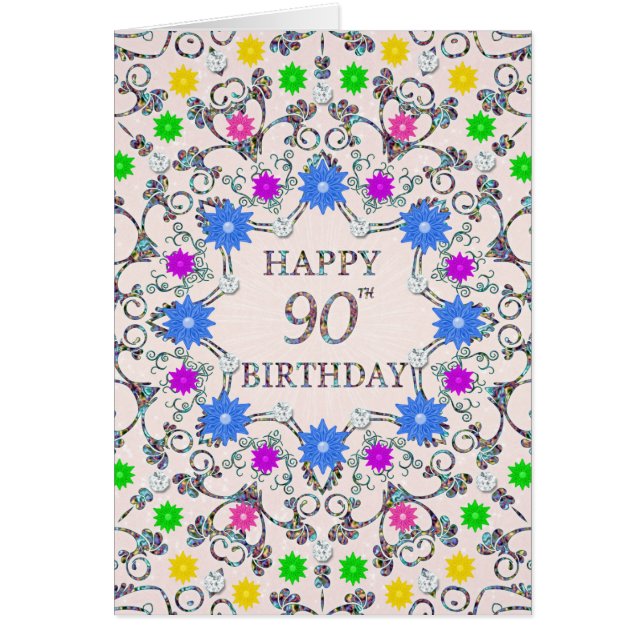 Cartão 90th Birthday Abstract Flowers  (Frente)