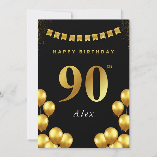 Cartão 90th Birthday Card Black and Gold Balloons (Frente)