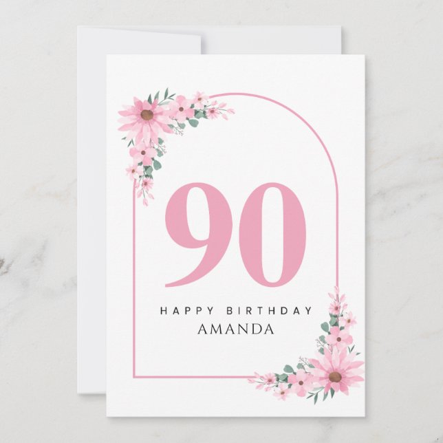 Cartão 90th Birthday Card For Women Pink Flower (Frente)