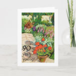 Cartão 90th Birthday Card - Red Geraniums<br><div class="desc">A 90th Birthday Card with a pot of red geraniums, from a soft pastel painting by Judy Adamson. Please feel free to edit or delete the inside text and if you'd like changes made to the front cover text, just contact me through my store and I'll be happy to help!...</div>