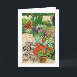 Cartão 90th Birthday Card - Red Geraniums<br><div class="desc">A 90th Birthday Card with a pot of red geraniums, from a soft pastel painting by Judy Adamson. Please feel free to edit or delete the inside text and if you'd like changes made to the front cover text, just contact me through my store and I'll be happy to help!...</div>
