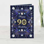 Cartão 90th birthday card with masses of jewels<br><div class="desc">An  birthday card with jewels,  sparkles and loads of eye catching bling. A very different card that you can personalize.</div>