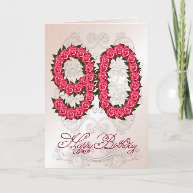 Cartão 90th birthday card with roses and leaves (Frente)