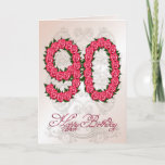 Cartão 90th birthday card with roses and leaves<br><div class="desc">Numbers formed from roses with delicate scrollwork in the background. A stunning birthday card for an elegant lady. See the whole range of cards for ages and relationships in my store. All artwork copyright Norma Cornes</div>