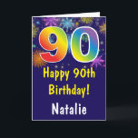 Cartão 90th Birthday Colorful Rainbow Fireworks Navy Blue<br><div class="desc">90th Birthday Colorful Rainbow Fireworks Navy Blue Card with personalized name. For further customization,  please click the "Customize it" button and use our design tool to modify this template.</div>