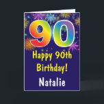 Cartão 90th Birthday Colorful Rainbow Fireworks Navy Blue<br><div class="desc">90th Birthday Colorful Rainbow Fireworks Navy Blue Card with personalized name. For further customization,  please click the "Customize it" button and use our design tool to modify this template.</div>