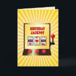 Cartão 90th birthday slot machine card<br><div class="desc">A birthday card for a slot machine fan. A 90th birthday card showing a picture of a slot machine. The number in the winning line is 90.</div>