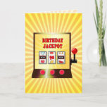 Cartão 90th birthday slot machine card<br><div class="desc">A birthday card for a slot machine fan. A 90th birthday card showing a picture of a slot machine. The number in the winning line is 90.</div>