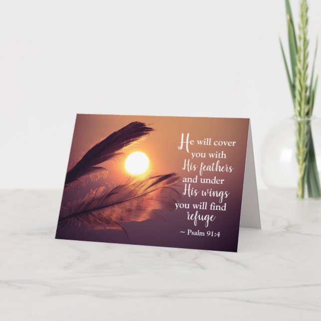 Cartão 91:4 do salmo cobri-lo-á com suas penas (Frente)
