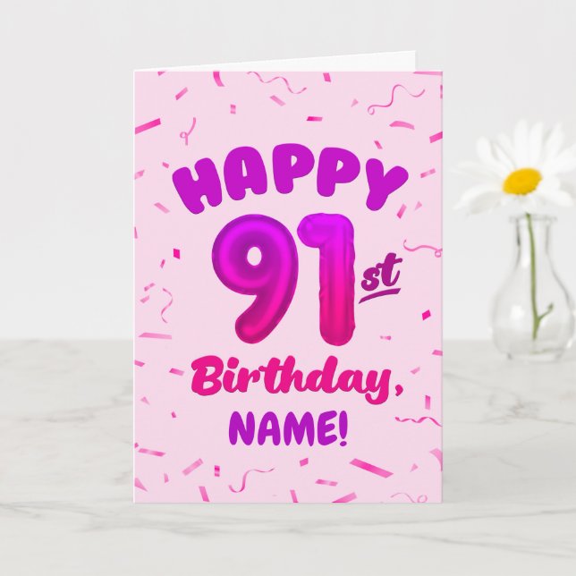 Cartão 91st Balloon Number Custom Name Birthday Card (Planta pequena)