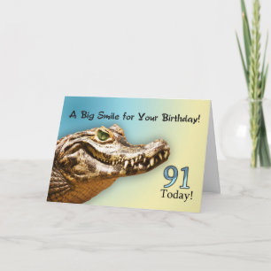 Cartão 91st Birthday card with a smiling alligator