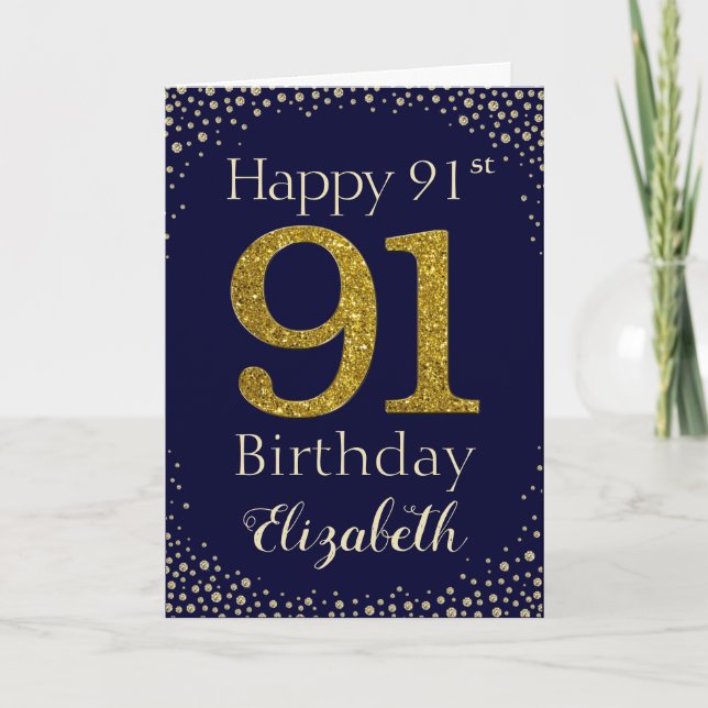 Cartão 91st Birthday Golden Glitter Card (Frente)