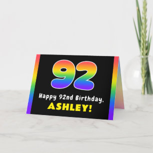 Cartão 92º Aniversário: Arco-Íris Colorido nº 92, Nome Pe