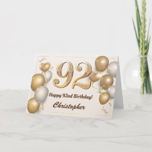 Cartão 92º Aniversário, Balões Dourados e Aniversário de