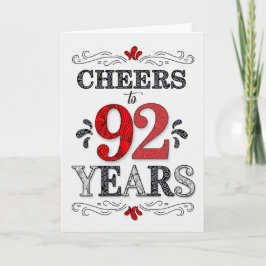 Cartão 92º Aniversário Cheers in Red White Black Pattern