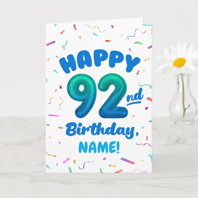 Cartão 92nd Balloon Number Custom Name Birthday Card (Planta pequena)