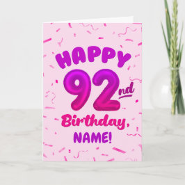 Cartão 92nd Balloon Number Custom Name Birthday Card