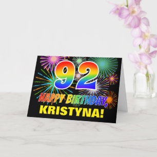 Cartão 92nd Birthday: Bold, Fun, Fireworks, Rainbow 92