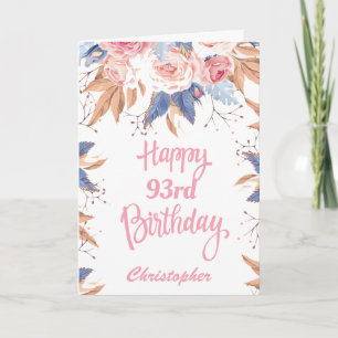 Cartão 93º Aniversário Aquarela Cor Botânica Rosa Floral