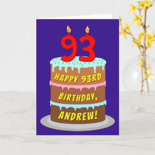 Cartão 93º aniversário: Bolo e Velas Divertidas + Nome Pe