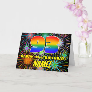 Cartão 93º aniversário: Fogos de artifício coloridos e di