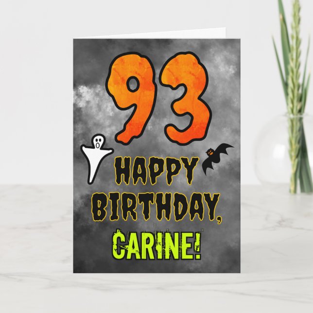 Cartão 93rd Birthday: Eerie Halloween Theme + Custom Name (Frente)