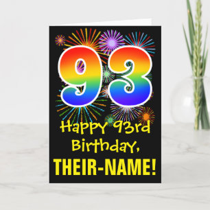 Cartão 93rd Birthday: Fun Fireworks Pattern + Rainbow 93