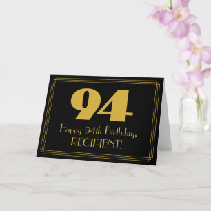 Cartão 94.º aniversário: Art Deco Inspirou "94" & Nome