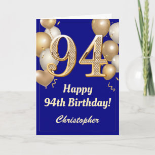 Cartão 94.º aniversário do Marinho Azul e Dourado Balões
