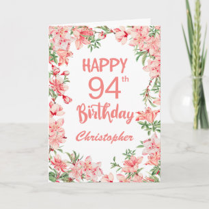 Cartão 94.o Aniversário Pêmonas Rosa Pêssegos Aquarela Fl
