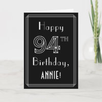 94th Birthday: Art Deco Style # 94 & Custom Name