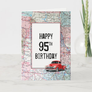 Cartão 95º Aniversário do Caminhão Vermelho Retro no M
