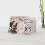 Cartão 95th Birthday card for Grandmother<br><div class="desc">An antique look card featuring a candle and a rose lying on satin and lace. A birthday card for a grandmother.</div>