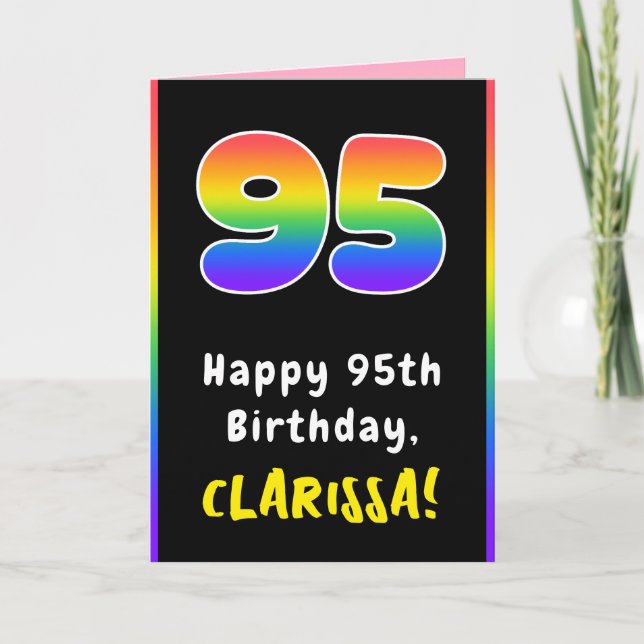 Cartão 95th Birthday: Colorful Rainbow # 95, Custom Name (Frente)