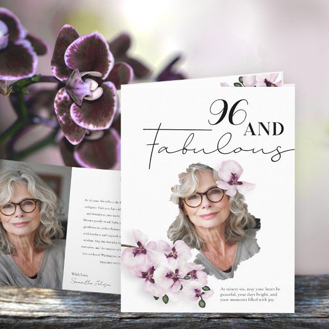 Cartão 96 & Fabulous Orchid Photo Birthday Greeting Card (Criador carregado)