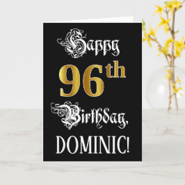 Cartão 96.o aniversário — Script de Rico; Faux Dourado Lo