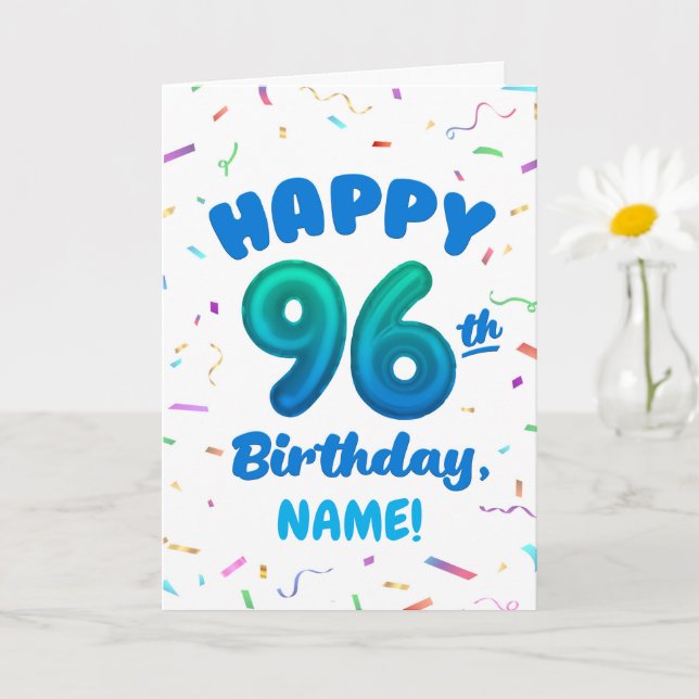 Cartão 96th Balloon Number Custom Name Birthday Card (Planta pequena)