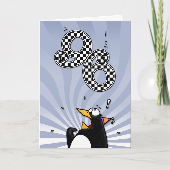 Cartão 96th Birthday - Penguin Surprise Card (Frente)