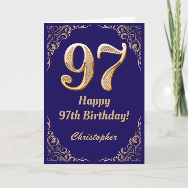 Cartão 97.º Quadro Azul de Marinho de Aniversário e Leve  (Frente)