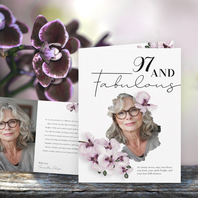 Cartão 97 & Fabulous Orchid Photo Birthday Greeting Card (Criador carregado)