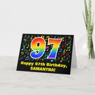 Cartão 97.o Aniversário: Símbolos de música coloridos 