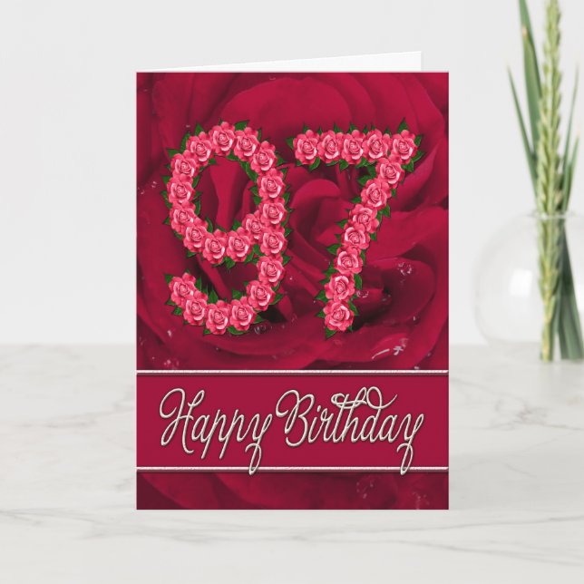 Cartão 97th birthday card with roses and leaves (Frente)