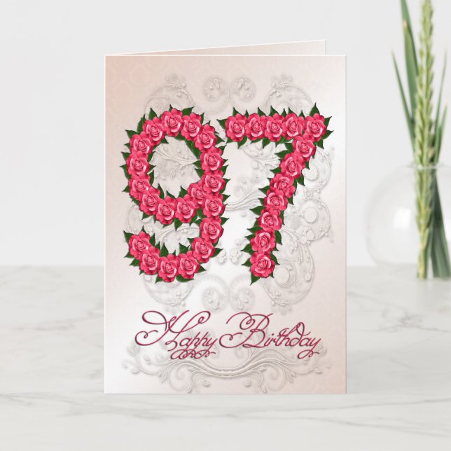 Cartão 97th birthday card with roses and leaves (Frente)
